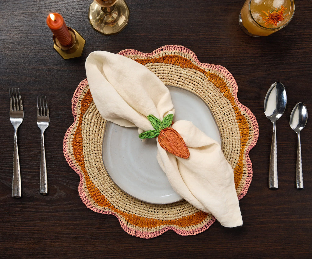 Round Pink Raffia Placemat – 14” Handwoven Crochet – Garden Party & Summer Table Decor Payton James