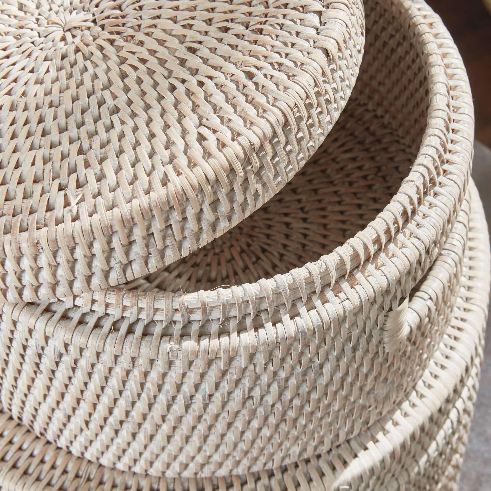 Round Rattan Storage Baskets with Lids (Set of 2) Vintage Shopper