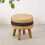 Round Ottoman Natural Seagrass Footstool Hand Weave Water Hyacinth Poufs Sofa Foot Stool Soft Step Stool Padded Foot Rest With Pine Legs For Living Room House Of Avana