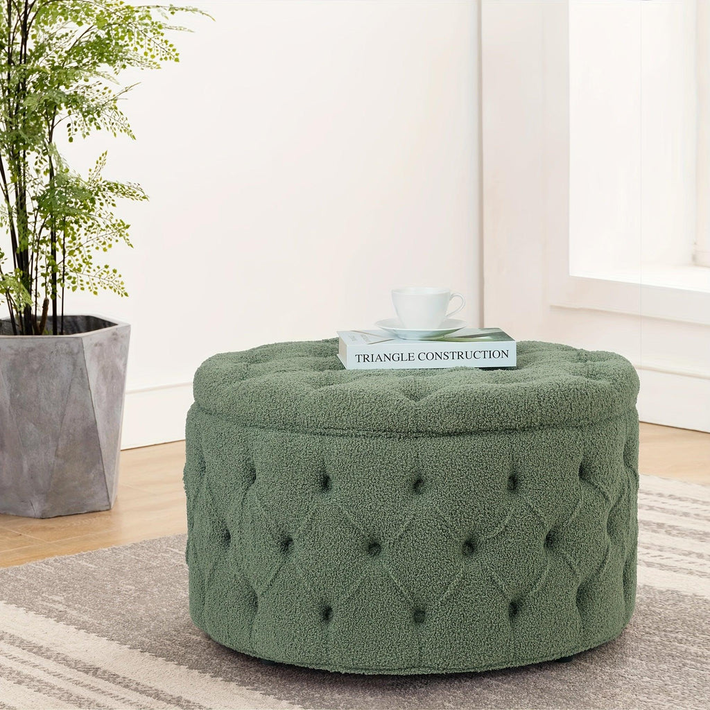 Round Storage Ottoman, Button Tufted Upholstered Ottoman with Removable Top, Storage Bench Coffee Table Footrest Stool for Living Room Bedroom Entryway House Of Avana