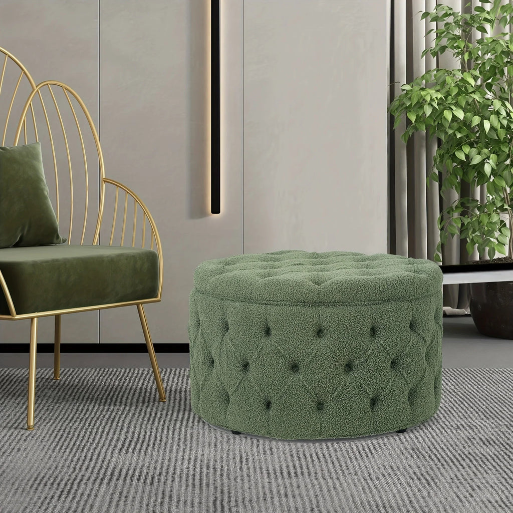 Round Storage Ottoman, Button Tufted Upholstered Ottoman with Removable Top, Storage Bench Coffee Table Footrest Stool for Living Room Bedroom Entryway House Of Avana