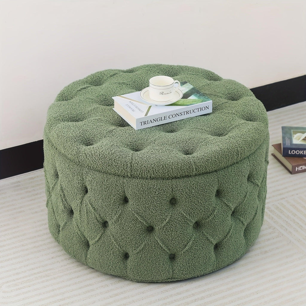 Round Storage Ottoman, Button Tufted Upholstered Ottoman with Removable Top, Storage Bench Coffee Table Footrest Stool for Living Room Bedroom Entryway House Of Avana