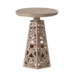 Boho Hand Carved Round Table - Farmhouse Distressed Finish, Small Accent for Living Room/bedroom,... - House Of Avana
