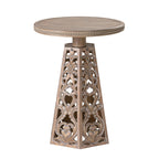 Boho Hand Carved Round Table - Farmhouse Distressed Finish, Small Accent for Living Room/bedroom,... - House Of Avana [[SKU:HOA-MSC-002]]