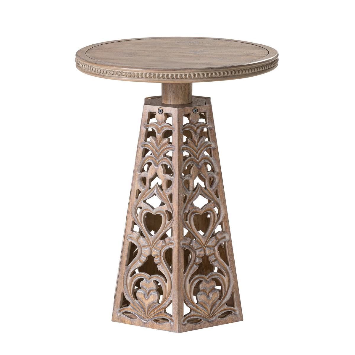 Boho Hand Carved Round Table - Farmhouse Distressed Finish, Small Accent for Living Room/bedroom,... - House Of Avana [[SKU:HOA-MSC-002]]