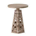 Boho Hand Carved Round Table - Farmhouse Distressed Finish, Small Accent for Living Room/bedroom,... - House Of Avana