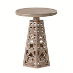 Boho Hand Carved Round Table - Farmhouse Distressed Finish, Small Accent for Living Room/bedroom,... - House Of Avana [[SKU:HOA-MSC-002]]