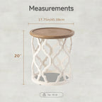 Farmhouse Rustic Round White End Table, Coffee Table, Distressed Tray Top Side Table With Curved Motif Frame Base House Of Avana