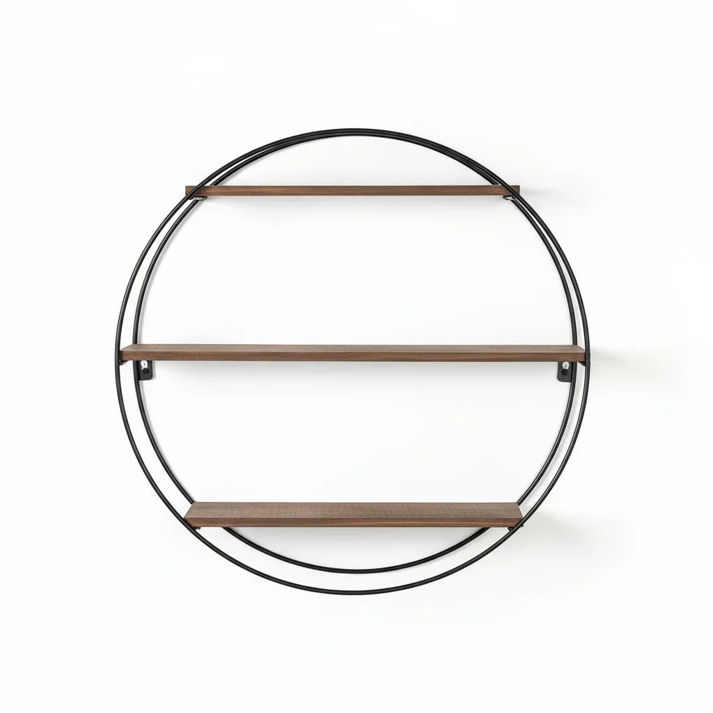 Round 3-Tier Wood & Metal Floating Wall Shelf House Of Avana
