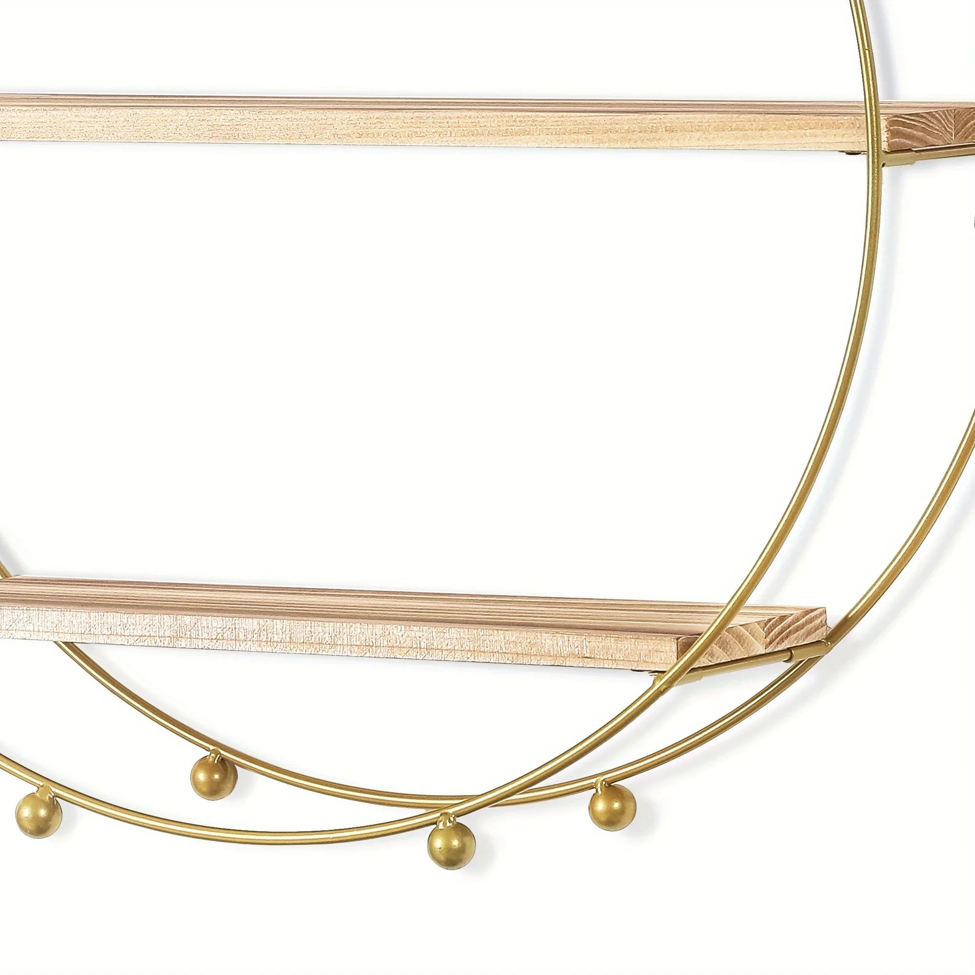 Brown wood and metal round 3-tier floating shelf, wall mounted - House of Avana