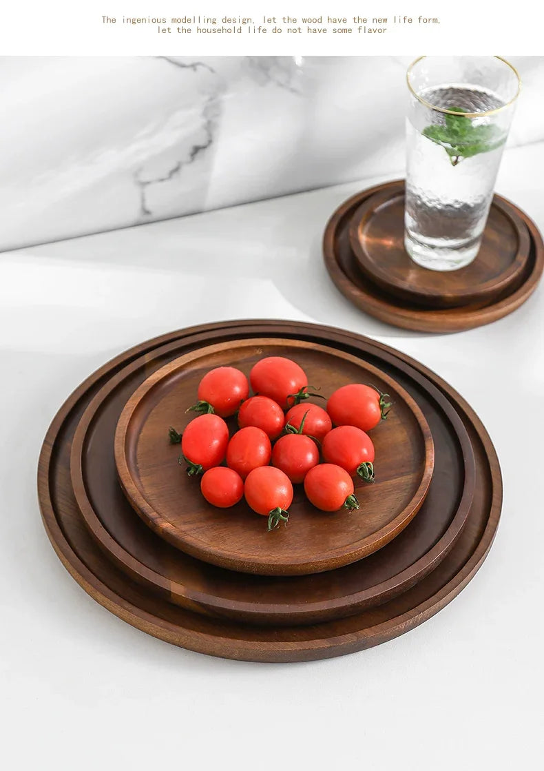 Round Wooden Tea Tray - House Of Avana