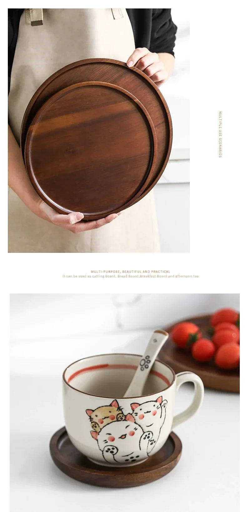 Round Wooden Tea Tray - House Of Avana