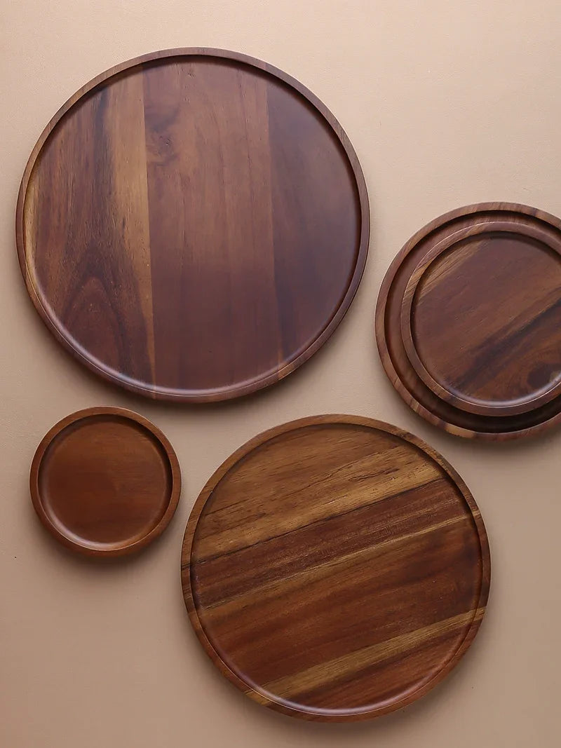 Round Wooden Tea Tray - House Of Avana