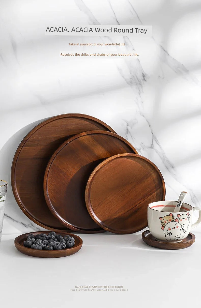 Round Wooden Tea Tray - House Of Avana