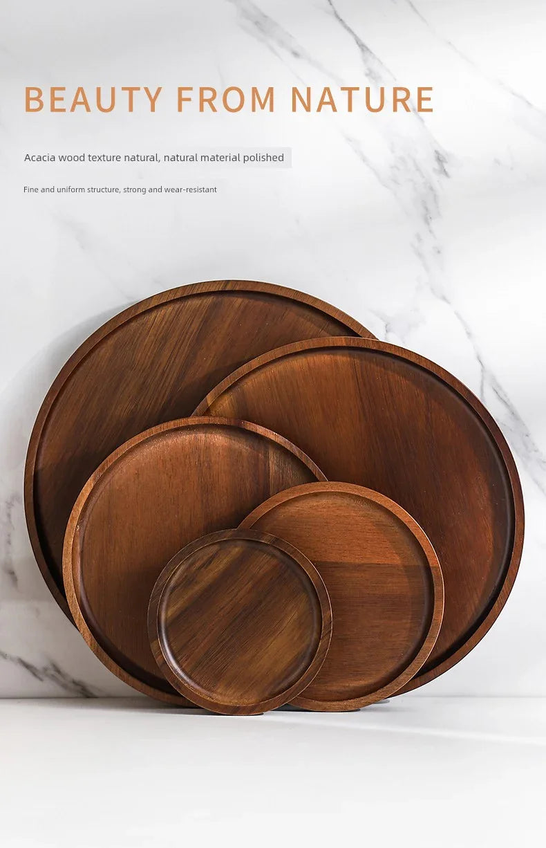Round Wooden Tea Tray - House Of Avana