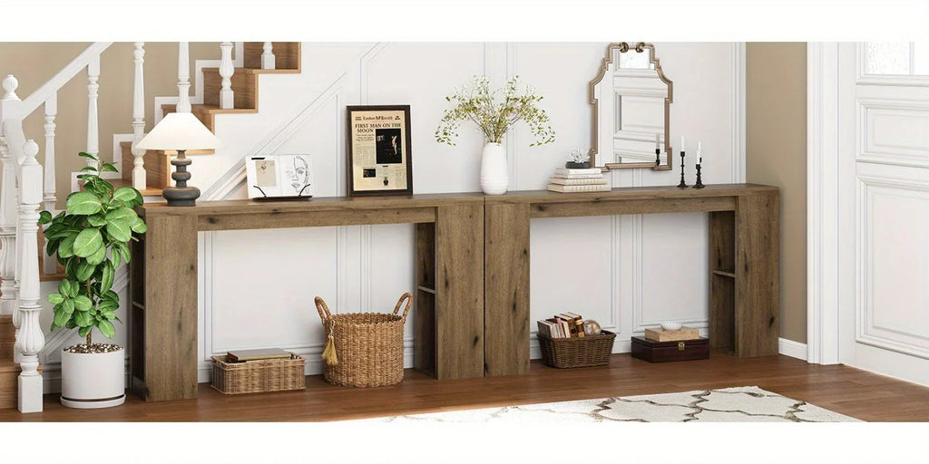 Royalcraft Extra Long 63'' Farmhouse Console Table with Storage - Solid Hardwood Modern Entryway Sofa Table, Tall Narrow Hallway Table with Natural Wood Finish, Easy Assembly for Living Room, Foyer, Behind Couch - Rustic Mode House Of Avana