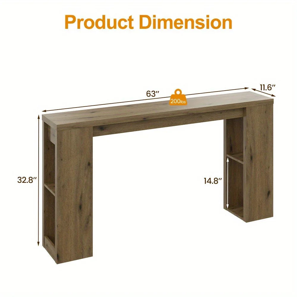 Royalcraft Extra Long 63'' Farmhouse Console Table with Storage - Solid Hardwood Modern Entryway Sofa Table, Tall Narrow Hallway Table with Natural Wood Finish, Easy Assembly for Living Room, Foyer, Behind Couch - Rustic Mode House Of Avana