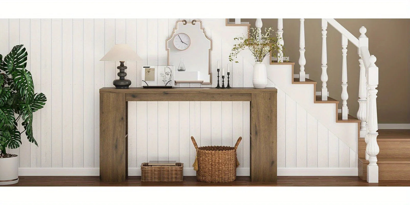 Royalcraft Extra Long 63'' Farmhouse Console Table with Storage - Solid Hardwood Modern Entryway Sofa Table, Tall Narrow Hallway Table with Natural Wood Finish, Easy Assembly for Living Room, Foyer, Behind Couch - Rustic Mode House Of Avana