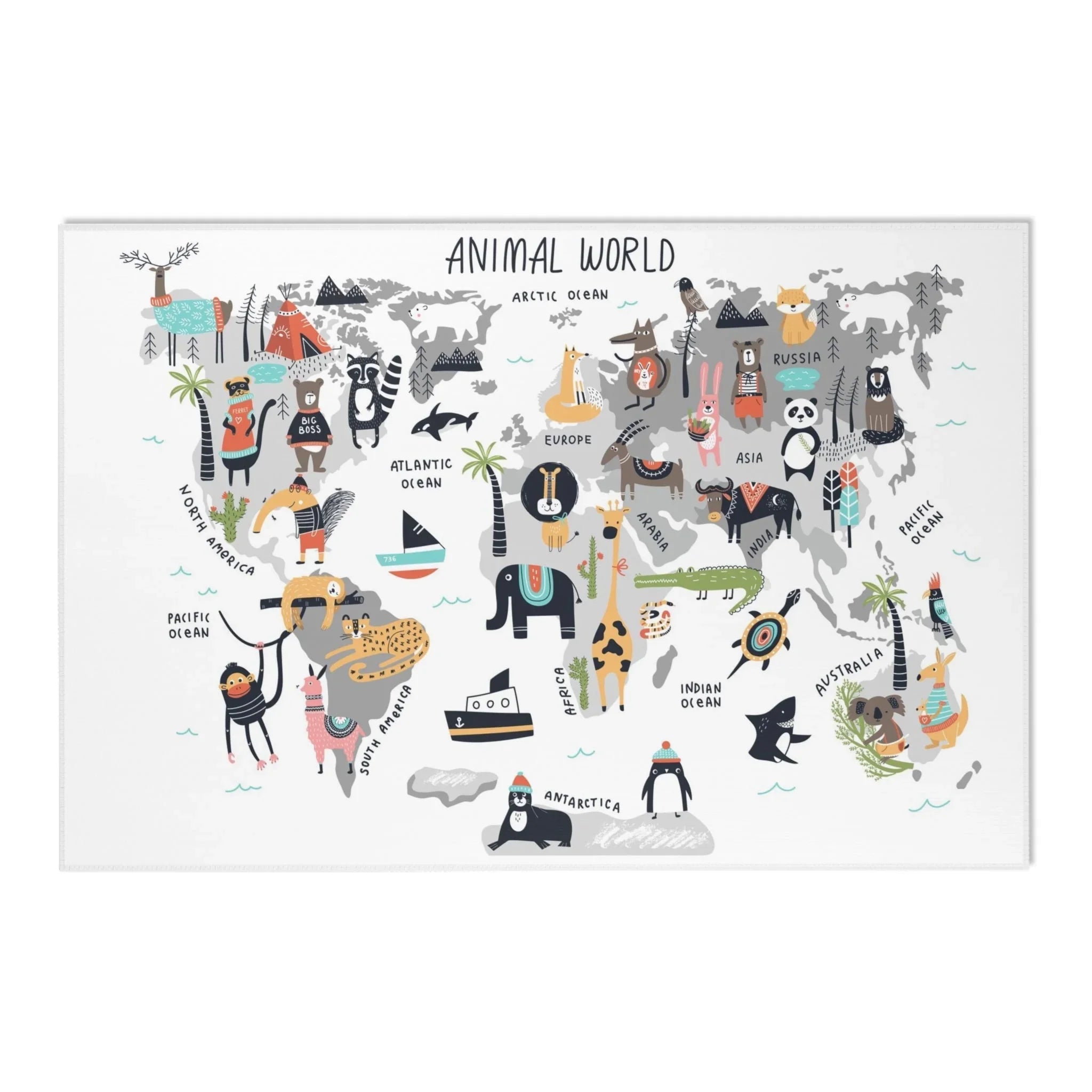 Baby Animals Abc Rug / World Map Area Rug, alternate view - House Of Avana