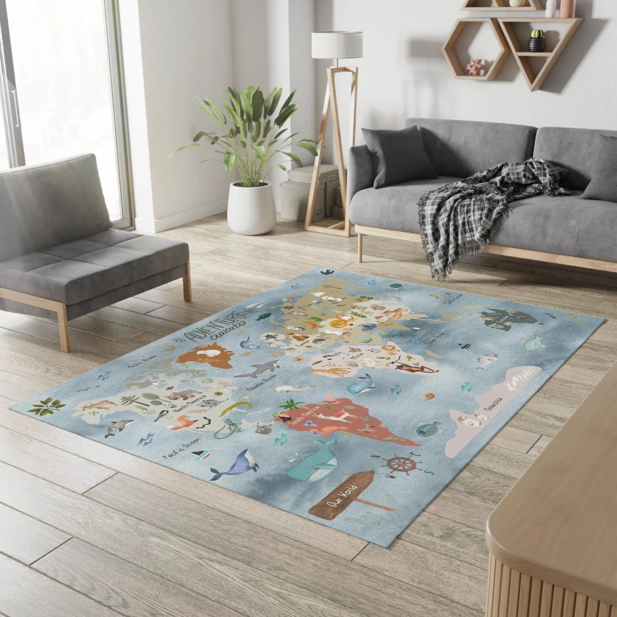 Baby Animals Abc Rug / World Map Area Rug, alternate view - House Of Avana
