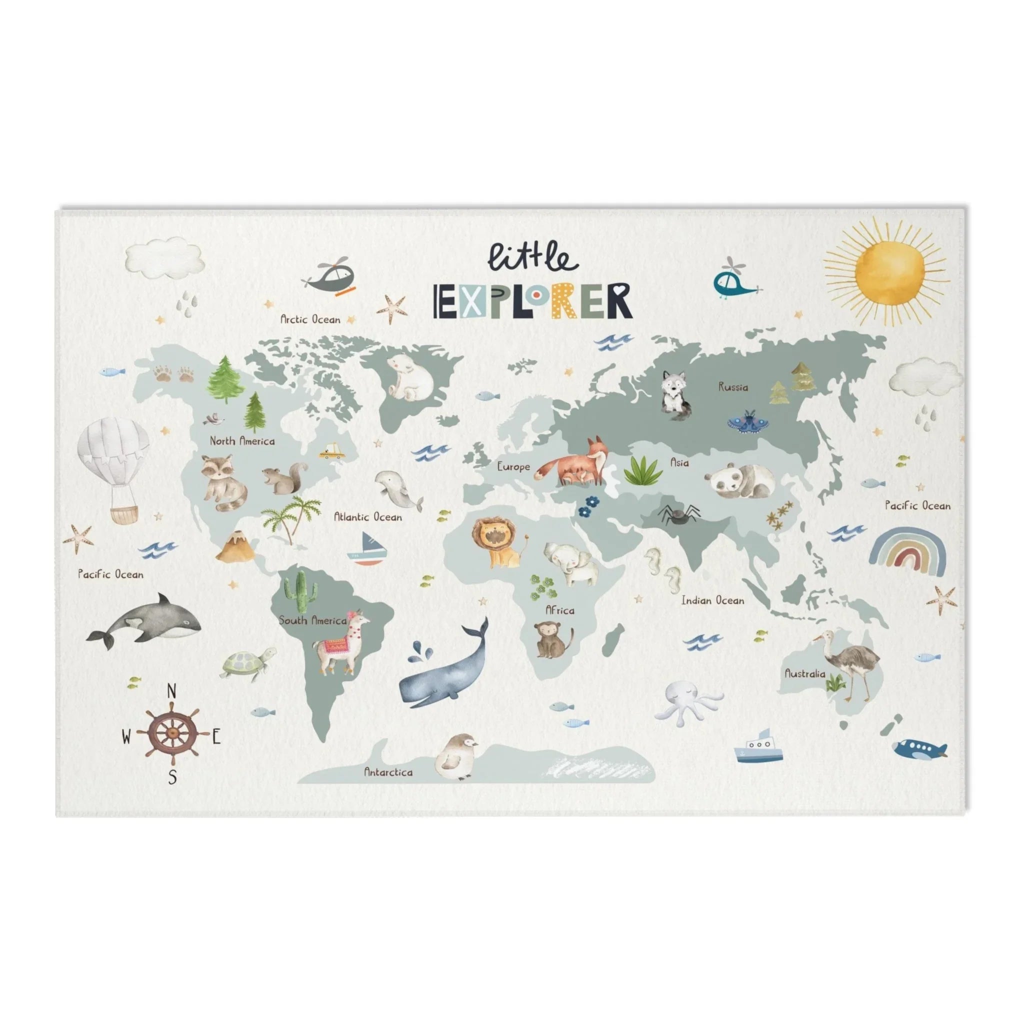 Baby Animals Abc Rug / World Map Area Rug, angled view - House Of Avana