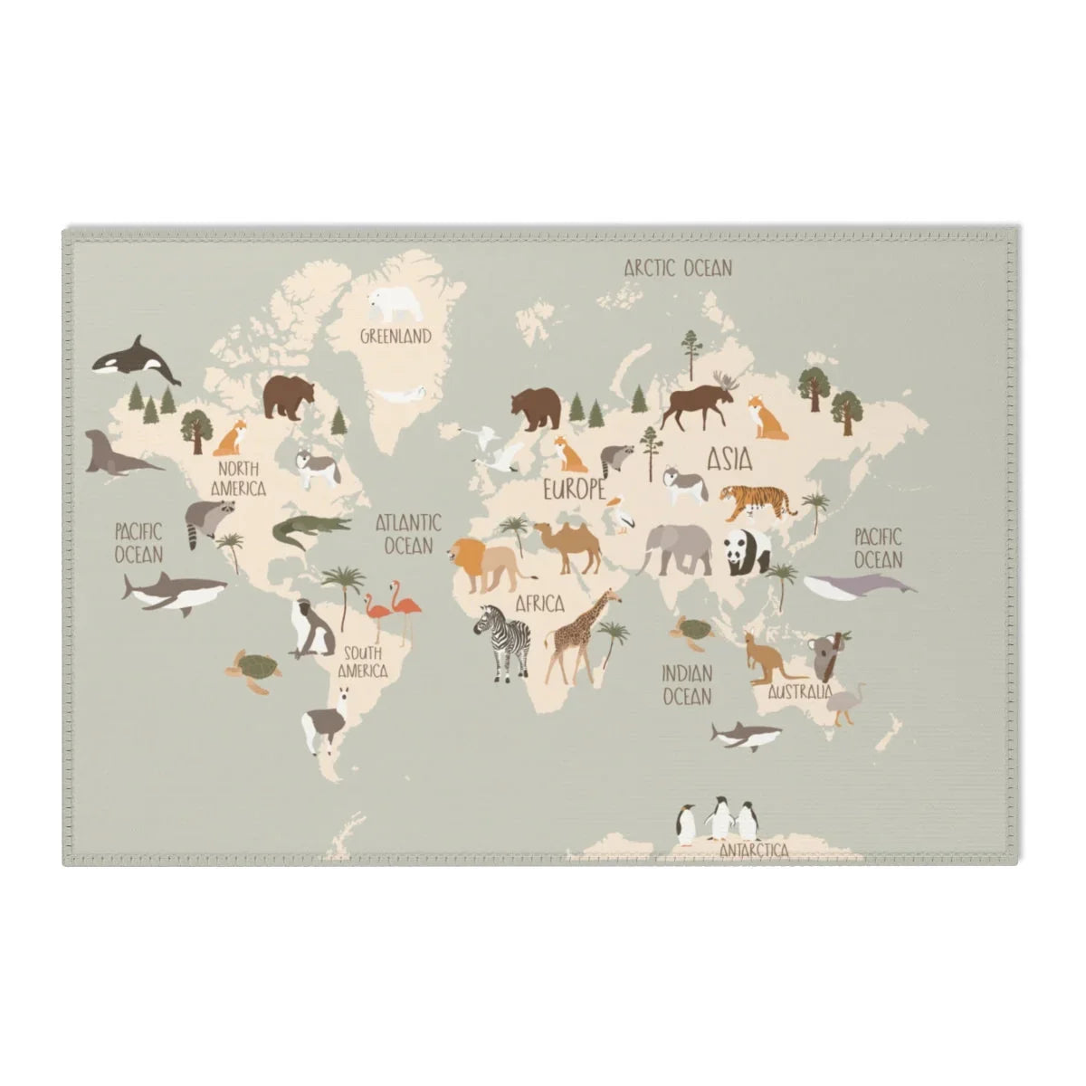 Baby Animals Abc Rug / World Map Area Rug, dimensions view - House Of Avana
