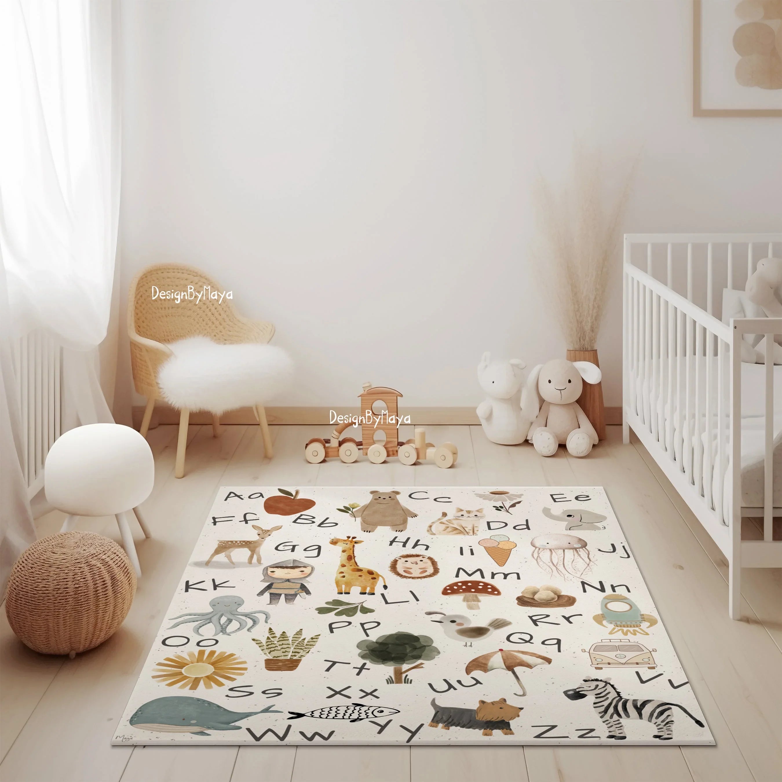 Baby Animals Abc Rug / World Map Area Rug, side view - House Of Avana