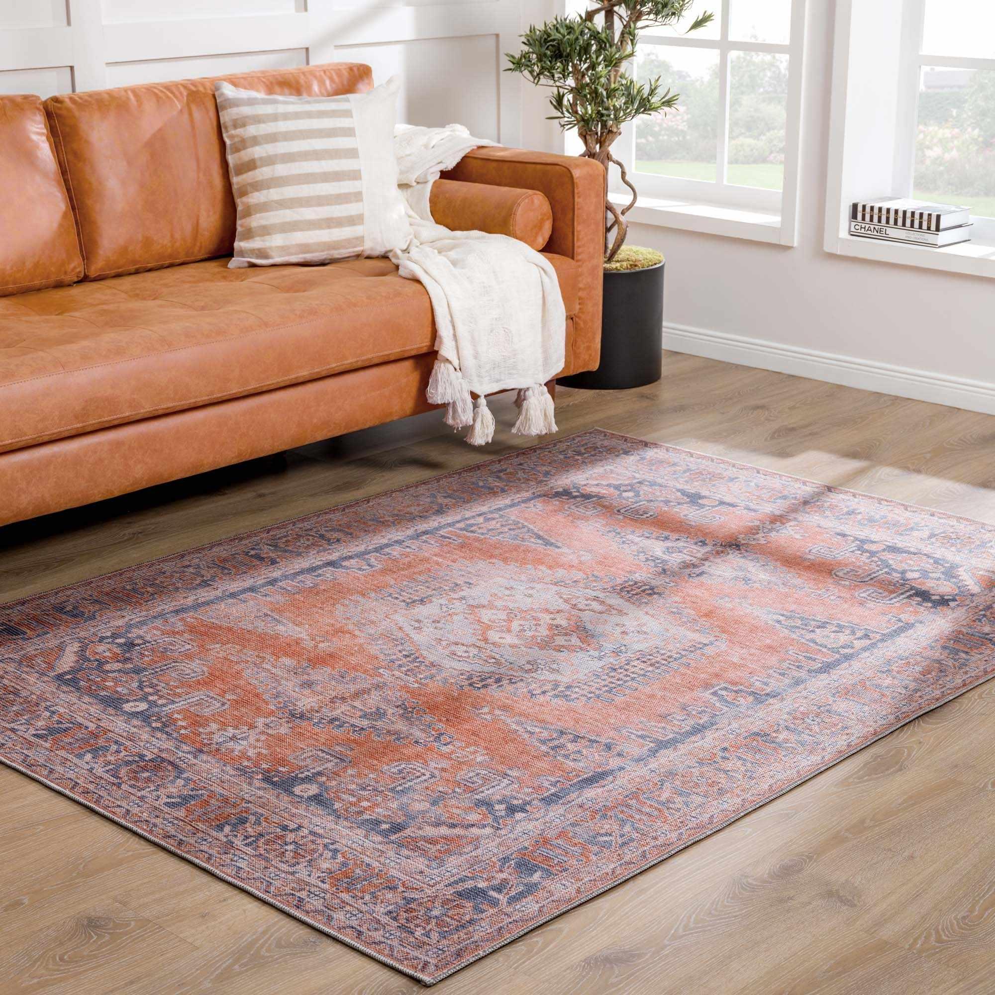 Burnt Orange Taber Medallion Washable Area Rug - House Of Avana
