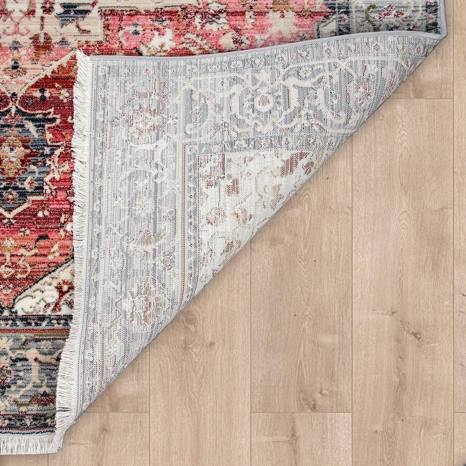 Rug, Short-Pile For Living Rooms, With Oriental Design And Border In Pink, Colourful RugYourHome