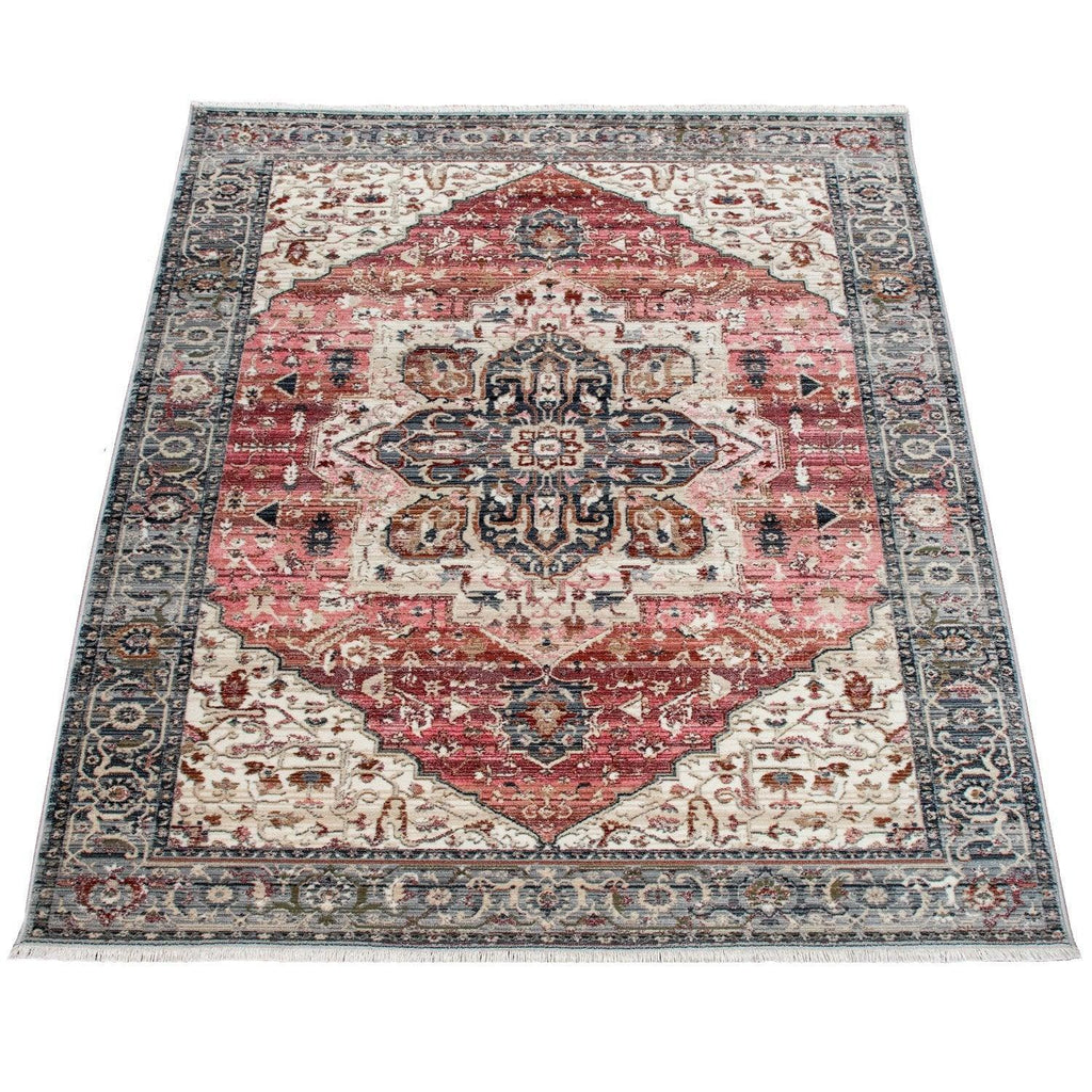 Rug, Short-Pile For Living Rooms, With Oriental Design And Border In Pink, Colourful RugYourHome