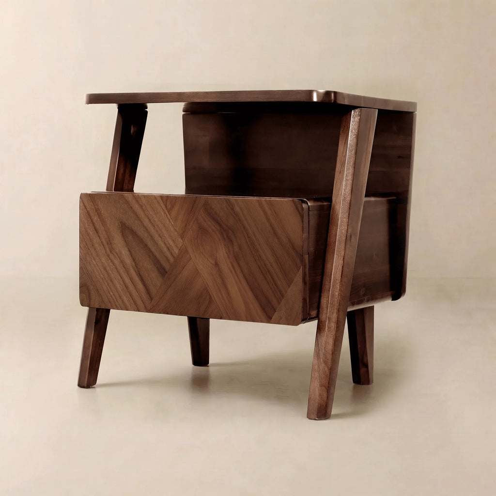 Rum Handcrafted Solid Wood Nightstand Megsu