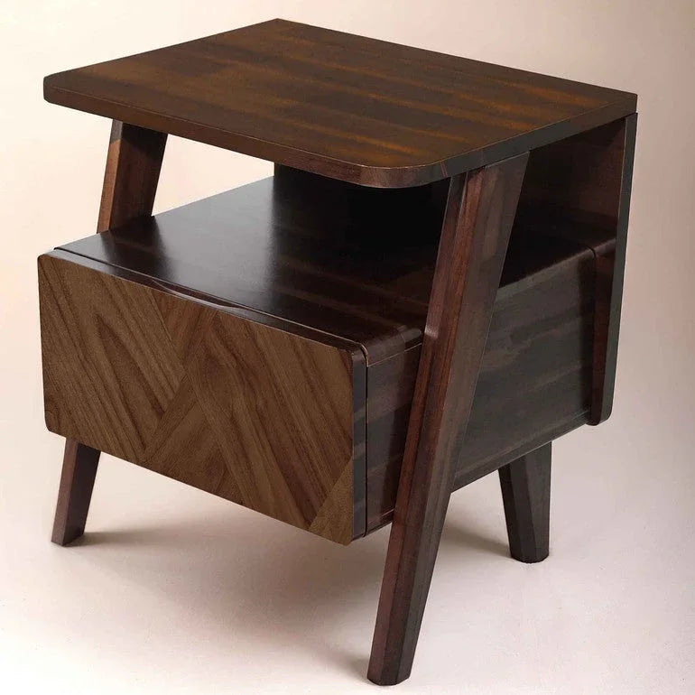Rum Handcrafted Solid Wood Nightstand Megsu