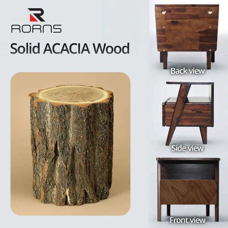 Rum Handcrafted Solid Wood Nightstand Megsu