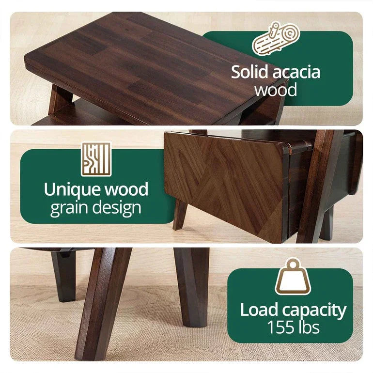 Rum Handcrafted Solid Wood Nightstand Megsu