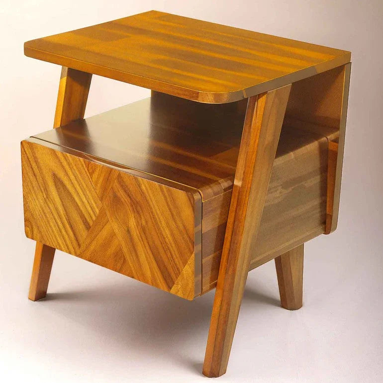 Rum Handcrafted Solid Wood Nightstand Megsu