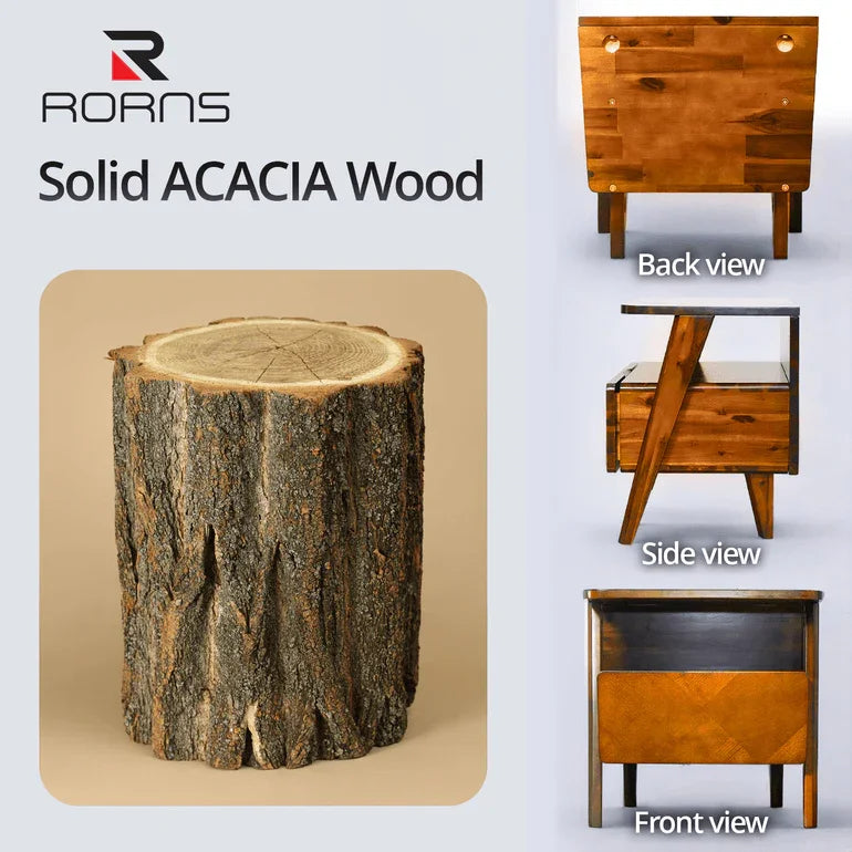 Rum Handcrafted Solid Wood Nightstand Megsu