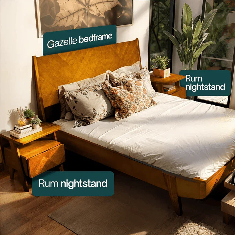 Rum Handcrafted Solid Wood Nightstand Megsu