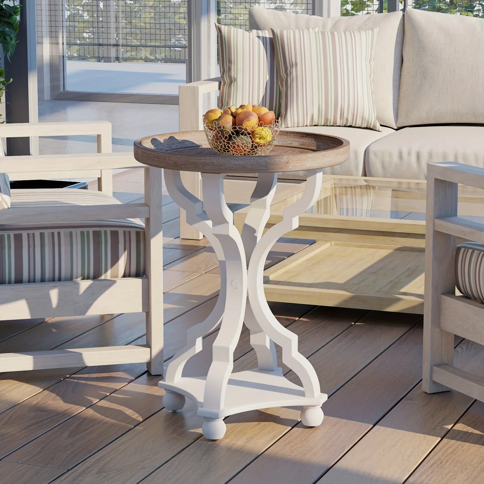 Rustic Farmhouse Cottagecore Accent End Table, Natural Tray Top Side Table House Of Avana