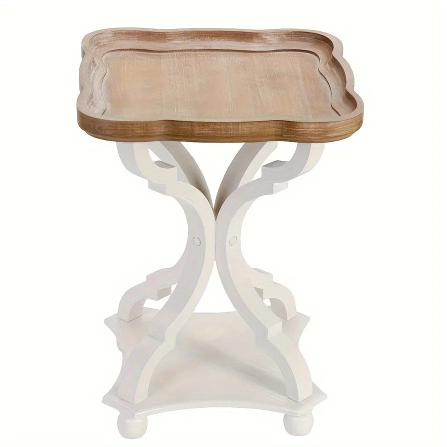Rustic Farmhouse Cottagecore Accent End Table, Natural Tray Top Side Table House Of Avana