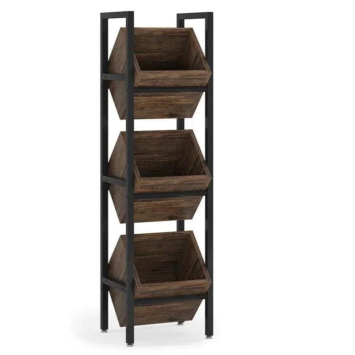 Rustic Farmhouse Industrial 3 Bin 36 Bottle Wine Rack Storage Display Shelf