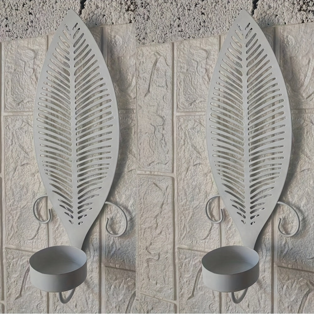 [Rustic Leaf Wall Sconces] 2pcs Rustic Farmhouse Metal Leaf Wall Sconces Candle Holders - Golden Leaf Design, Durable Metal Construction, Easy Installation for Living Room, Bedroom, Hallway - Perfect for Christmas, Halloween, House Of Avana