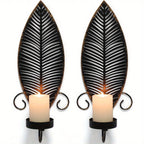 [Rustic Leaf Wall Sconces] 2pcs Rustic Farmhouse Metal Leaf Wall Sconces Candle Holders - Golden Leaf Design, Durable Metal Construction, Easy Installation for Living Room, Bedroom, Hallway - Perfect for Christmas, Halloween, House Of Avana