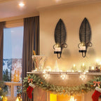 [Rustic Leaf Wall Sconces] 2pcs Rustic Farmhouse Metal Leaf Wall Sconces Candle Holders - Golden Leaf Design, Durable Metal Construction, Easy Installation for Living Room, Bedroom, Hallway - Perfect for Christmas, Halloween, House Of Avana