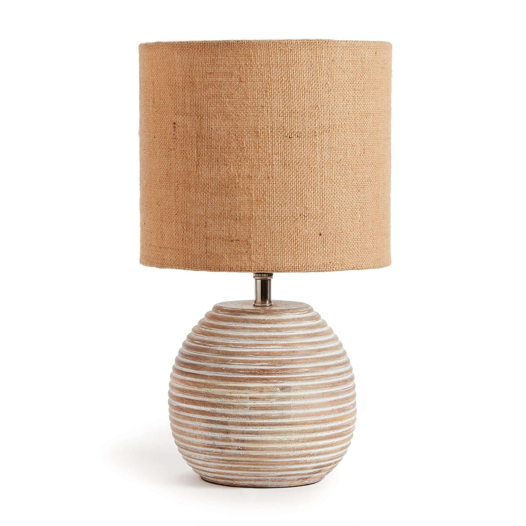 Rustic Mango Wood Table Lamp with Linen Shade Vintage Shopper