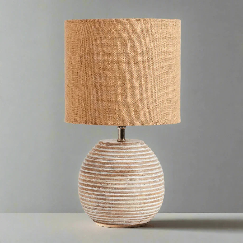 Rustic Mango Wood Table Lamp with Linen Shade Vintage Shopper