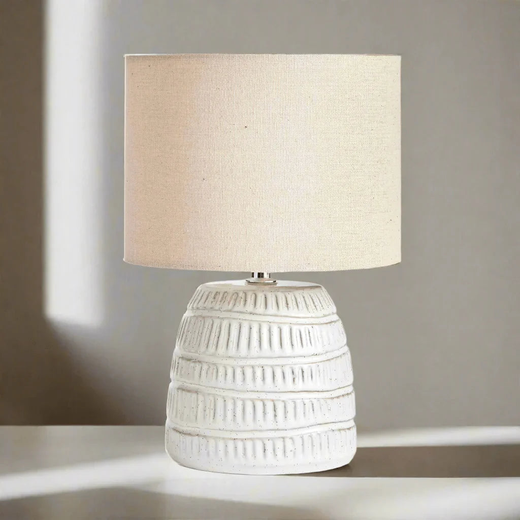 Rustic Textured Pottery Table Lamp in White Glaze Vintage Shopper