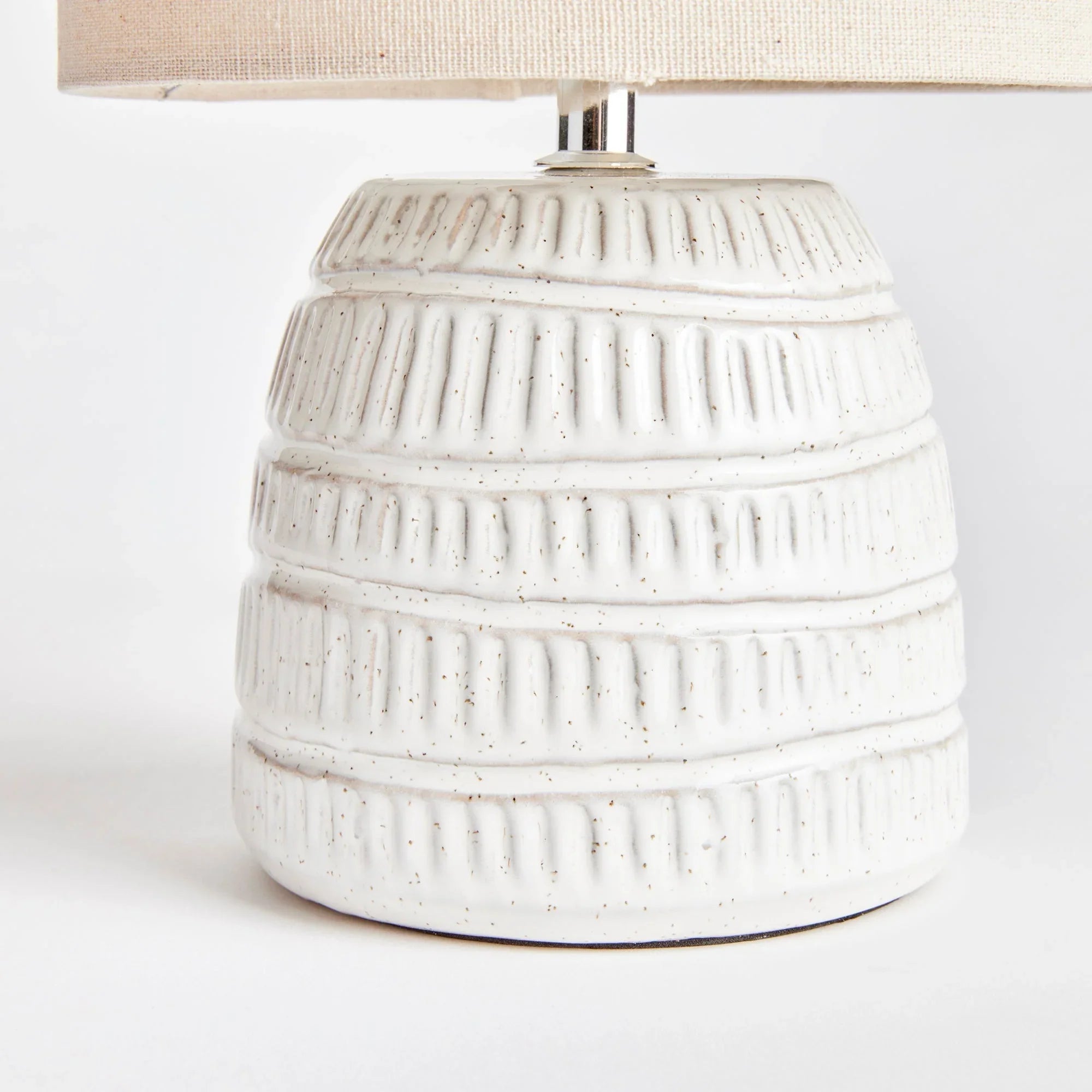 Rustic Textured Pottery Table Lamp in White Glaze Vintage Shopper