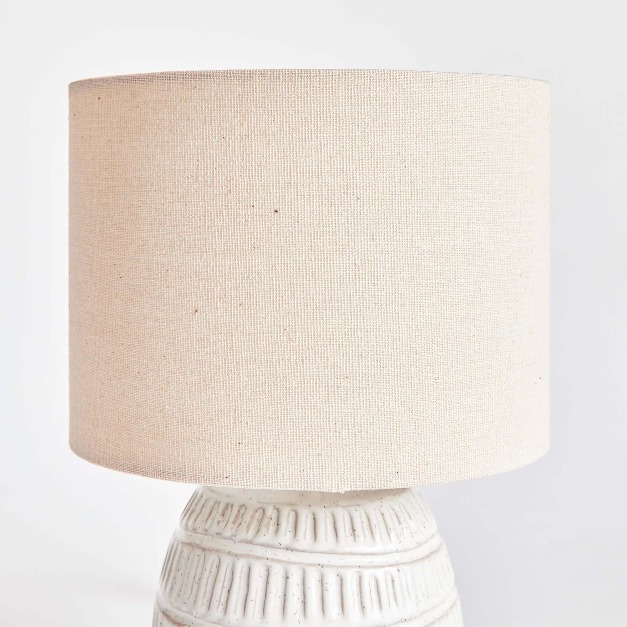 Rustic Textured Pottery Table Lamp in White Glaze Vintage Shopper