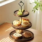 Rustic Wood 3-Tier Cake Stand, Round Wooden Serving Tray with Handle, Multipurpose Dessert Display, Elegant Tiered Cupcake Holder for Parties and Display - House Of Avana