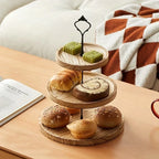 Rustic Wood 3-Tier Cake Stand, Round Wooden Serving Tray with Handle, Multipurpose Dessert Display, Elegant Tiered Cupcake Holder for Parties and Display - House Of Avana